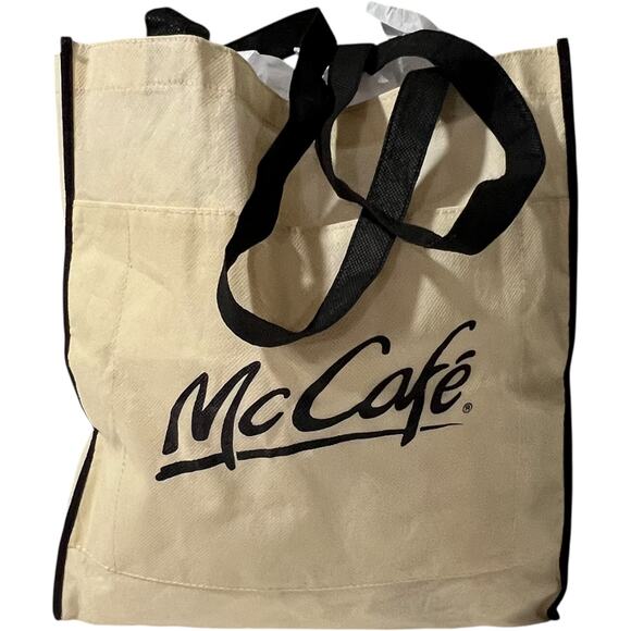 McDonalds McCafe Tote Bag Black Trim Reusable Shopper Beige - Picture 4 of 8